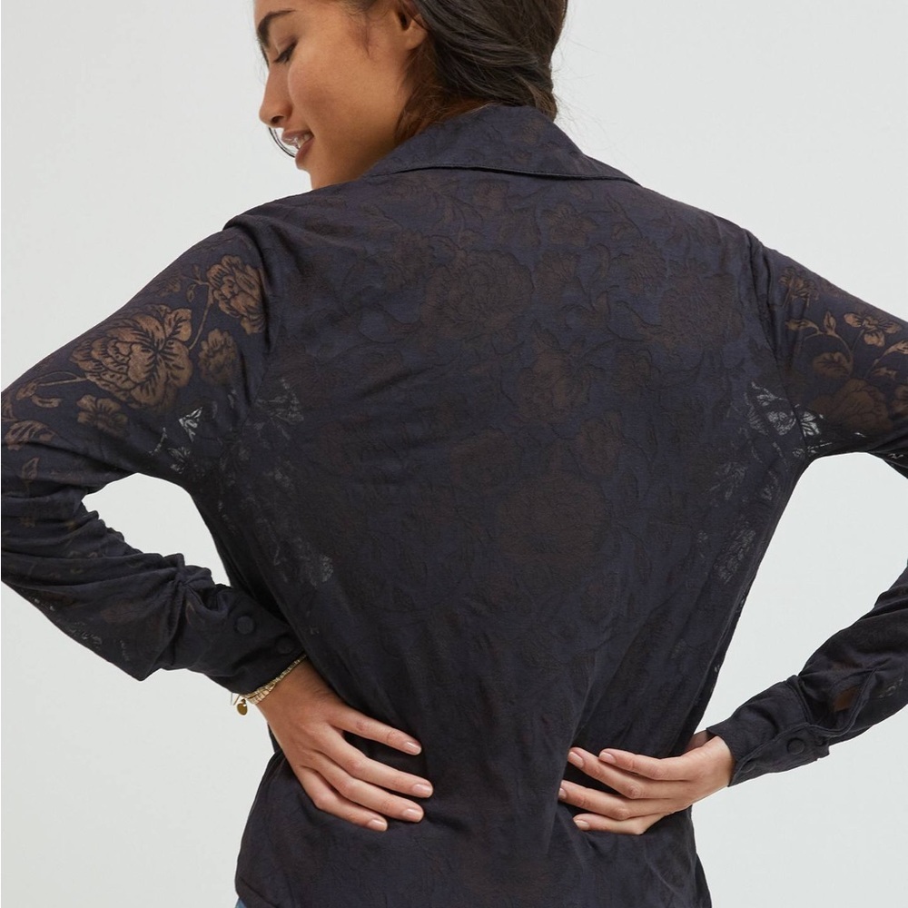 Maeve Black Lace Button Down Shirt - Picture 6 of 7